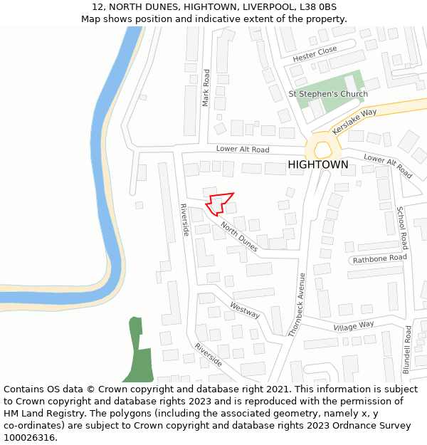 12, NORTH DUNES, HIGHTOWN, LIVERPOOL, L38 0BS: Location map and indicative extent of plot