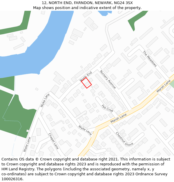12, NORTH END, FARNDON, NEWARK, NG24 3SX: Location map and indicative extent of plot