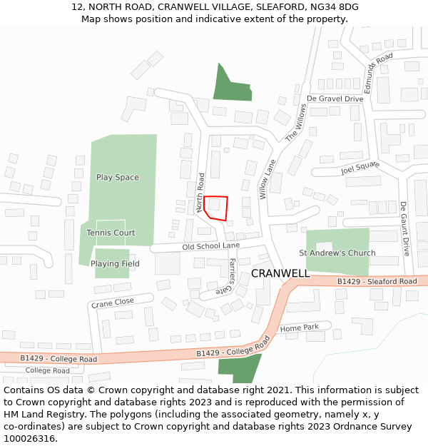 12, NORTH ROAD, CRANWELL VILLAGE, SLEAFORD, NG34 8DG: Location map and indicative extent of plot
