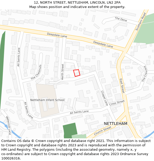 12, NORTH STREET, NETTLEHAM, LINCOLN, LN2 2PA: Location map and indicative extent of plot