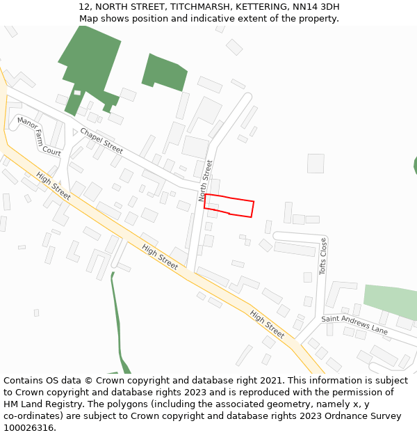 12, NORTH STREET, TITCHMARSH, KETTERING, NN14 3DH: Location map and indicative extent of plot