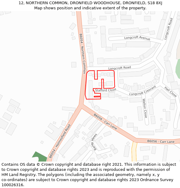 12, NORTHERN COMMON, DRONFIELD WOODHOUSE, DRONFIELD, S18 8XJ: Location map and indicative extent of plot