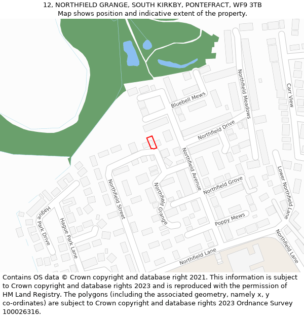 12, NORTHFIELD GRANGE, SOUTH KIRKBY, PONTEFRACT, WF9 3TB: Location map and indicative extent of plot