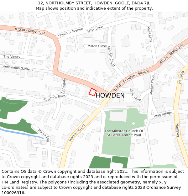 12, NORTHOLMBY STREET, HOWDEN, GOOLE, DN14 7JL: Location map and indicative extent of plot