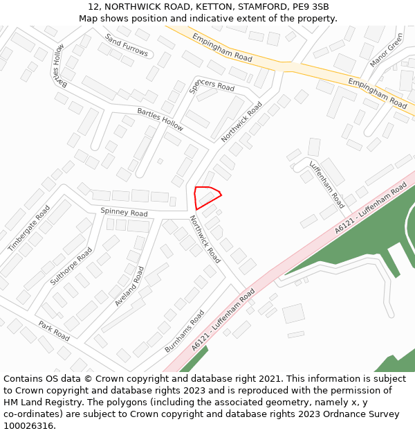 12, NORTHWICK ROAD, KETTON, STAMFORD, PE9 3SB: Location map and indicative extent of plot