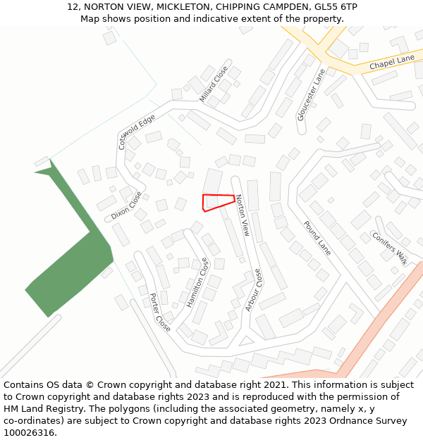 12, NORTON VIEW, MICKLETON, CHIPPING CAMPDEN, GL55 6TP: Location map and indicative extent of plot