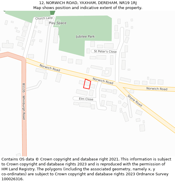 12, NORWICH ROAD, YAXHAM, DEREHAM, NR19 1RJ: Location map and indicative extent of plot