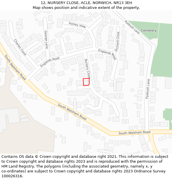 12, NURSERY CLOSE, ACLE, NORWICH, NR13 3EH: Location map and indicative extent of plot