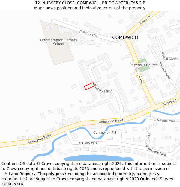 12, NURSERY CLOSE, COMBWICH, BRIDGWATER, TA5 2JB: Location map and indicative extent of plot