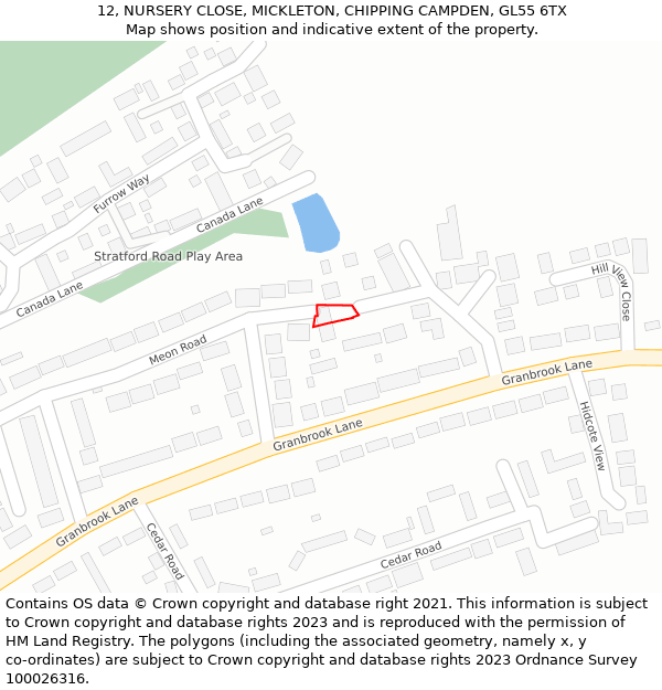 12, NURSERY CLOSE, MICKLETON, CHIPPING CAMPDEN, GL55 6TX: Location map and indicative extent of plot