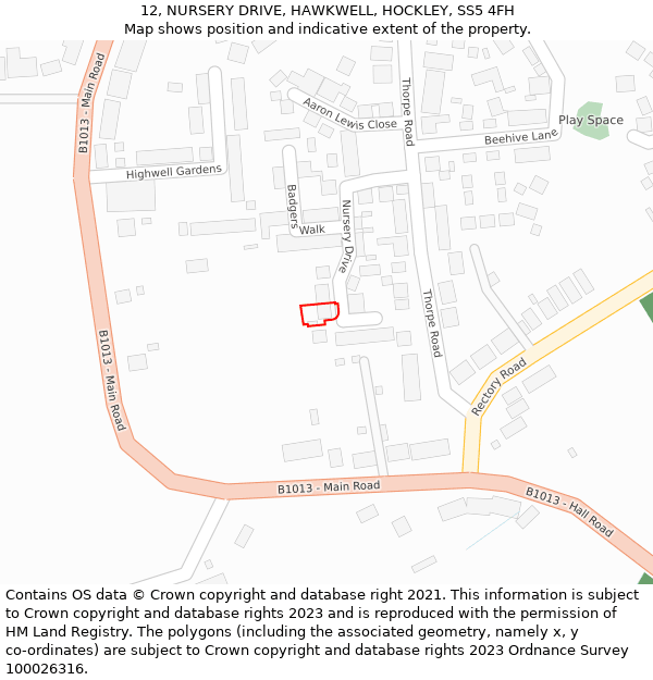 12, NURSERY DRIVE, HAWKWELL, HOCKLEY, SS5 4FH: Location map and indicative extent of plot