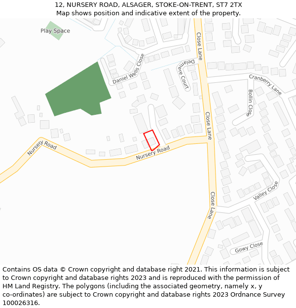 12, NURSERY ROAD, ALSAGER, STOKE-ON-TRENT, ST7 2TX: Location map and indicative extent of plot