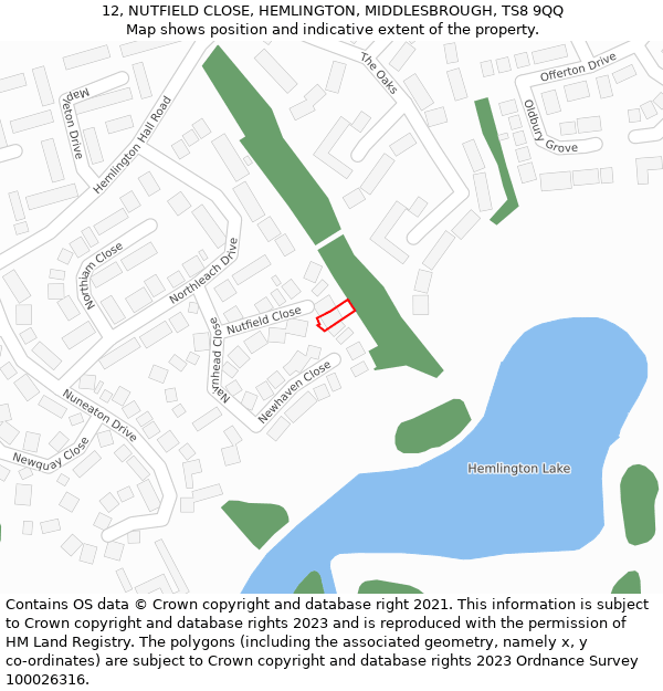 12, NUTFIELD CLOSE, HEMLINGTON, MIDDLESBROUGH, TS8 9QQ: Location map and indicative extent of plot