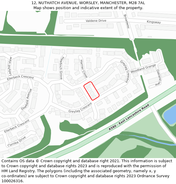 12, NUTHATCH AVENUE, WORSLEY, MANCHESTER, M28 7AL: Location map and indicative extent of plot