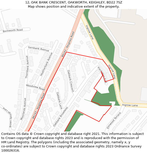 12, OAK BANK CRESCENT, OAKWORTH, KEIGHLEY, BD22 7SZ: Location map and indicative extent of plot