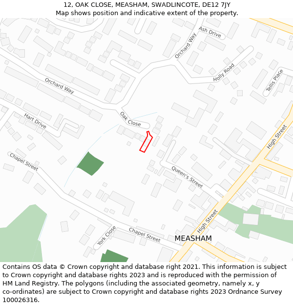 12, OAK CLOSE, MEASHAM, SWADLINCOTE, DE12 7JY: Location map and indicative extent of plot