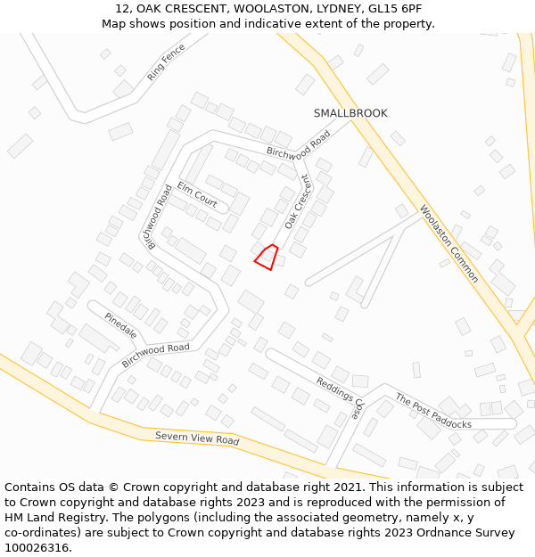 12, OAK CRESCENT, WOOLASTON, LYDNEY, GL15 6PF: Location map and indicative extent of plot