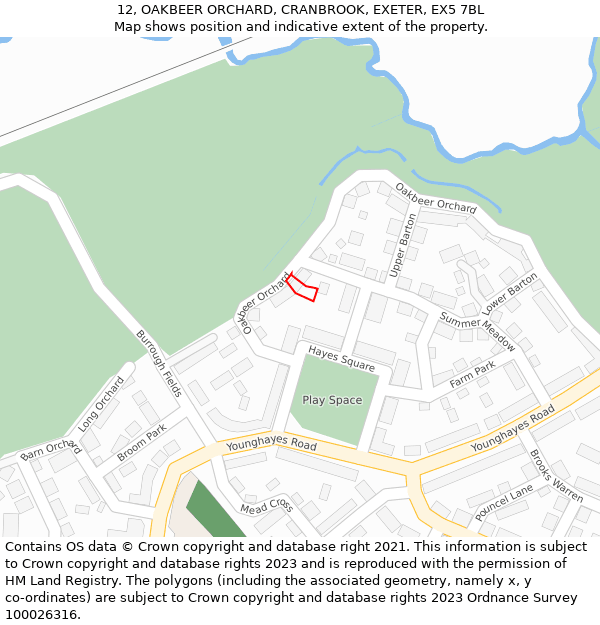 12, OAKBEER ORCHARD, CRANBROOK, EXETER, EX5 7BL: Location map and indicative extent of plot