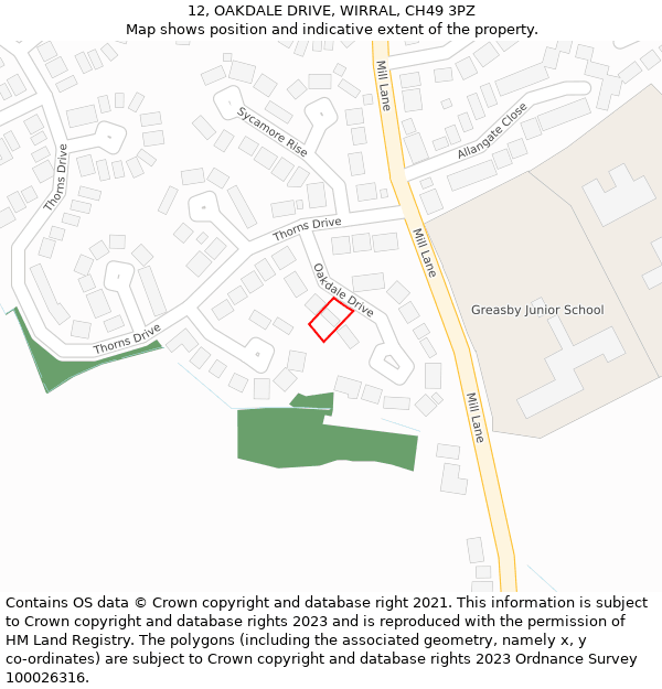 12, OAKDALE DRIVE, WIRRAL, CH49 3PZ: Location map and indicative extent of plot