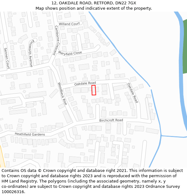 12, OAKDALE ROAD, RETFORD, DN22 7GX: Location map and indicative extent of plot