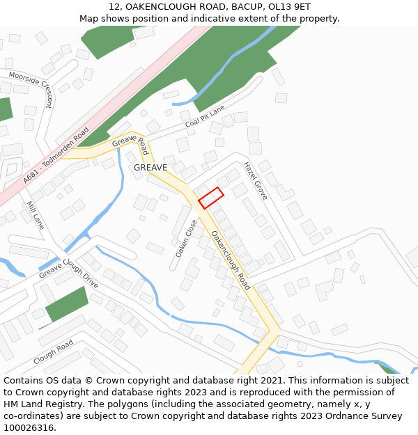 12, OAKENCLOUGH ROAD, BACUP, OL13 9ET: Location map and indicative extent of plot