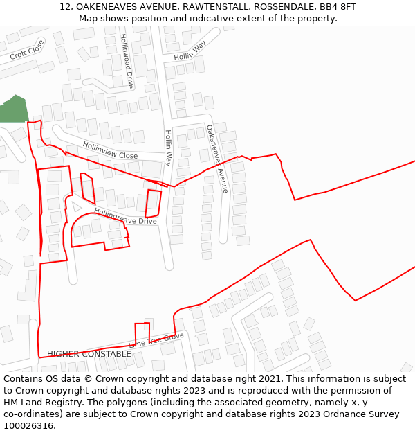 12, OAKENEAVES AVENUE, RAWTENSTALL, ROSSENDALE, BB4 8FT: Location map and indicative extent of plot