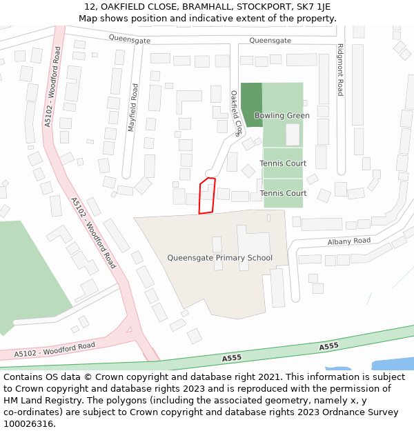 12, OAKFIELD CLOSE, BRAMHALL, STOCKPORT, SK7 1JE: Location map and indicative extent of plot