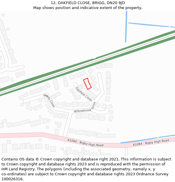 12, OAKFIELD CLOSE, BRIGG, DN20 9JD: Location map and indicative extent of plot