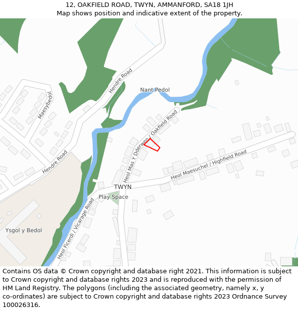 12, OAKFIELD ROAD, TWYN, AMMANFORD, SA18 1JH: Location map and indicative extent of plot