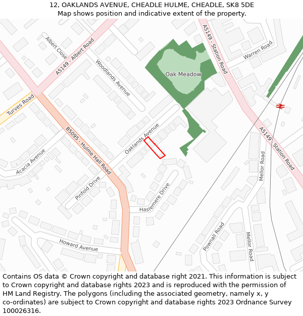 12, OAKLANDS AVENUE, CHEADLE HULME, CHEADLE, SK8 5DE: Location map and indicative extent of plot