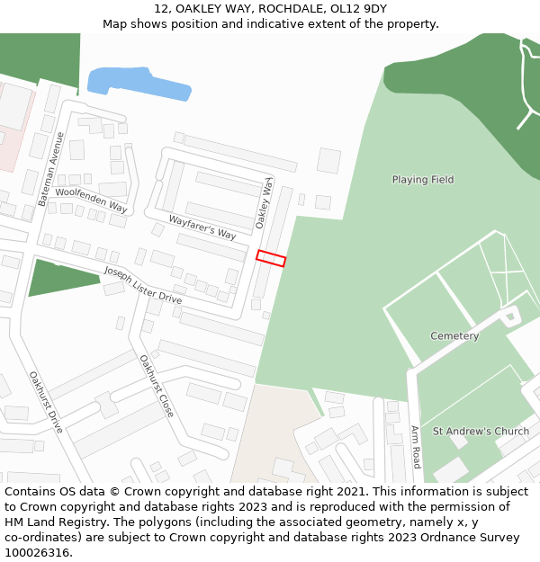 12, OAKLEY WAY, ROCHDALE, OL12 9DY: Location map and indicative extent of plot