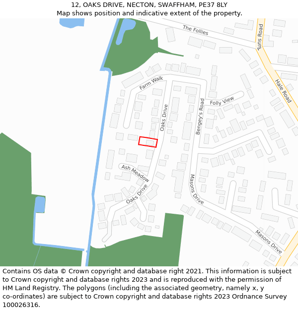 12, OAKS DRIVE, NECTON, SWAFFHAM, PE37 8LY: Location map and indicative extent of plot