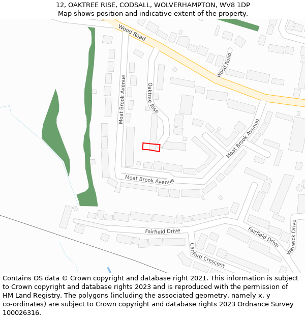 12, OAKTREE RISE, CODSALL, WOLVERHAMPTON, WV8 1DP: Location map and indicative extent of plot