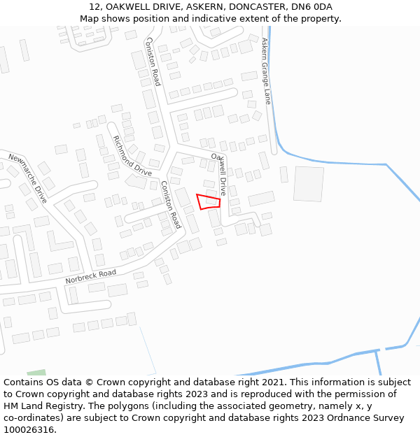 12, OAKWELL DRIVE, ASKERN, DONCASTER, DN6 0DA: Location map and indicative extent of plot