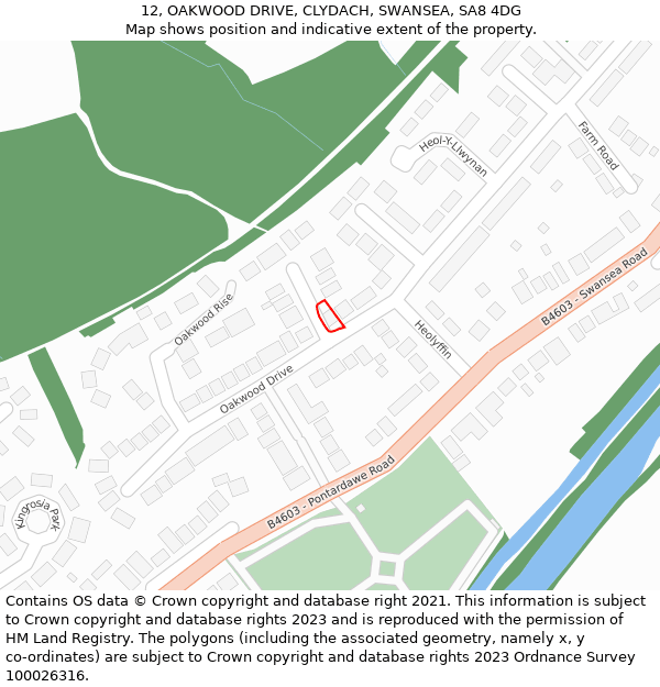 12, OAKWOOD DRIVE, CLYDACH, SWANSEA, SA8 4DG: Location map and indicative extent of plot