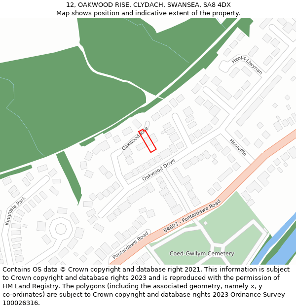 12, OAKWOOD RISE, CLYDACH, SWANSEA, SA8 4DX: Location map and indicative extent of plot