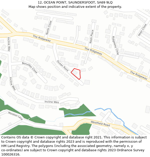 12, OCEAN POINT, SAUNDERSFOOT, SA69 9LQ: Location map and indicative extent of plot