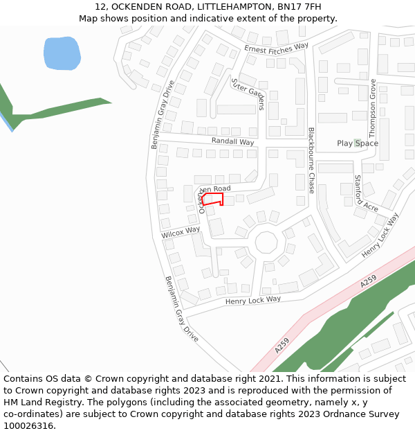 12, OCKENDEN ROAD, LITTLEHAMPTON, BN17 7FH: Location map and indicative extent of plot
