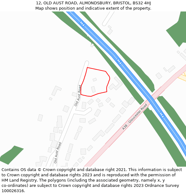 12, OLD AUST ROAD, ALMONDSBURY, BRISTOL, BS32 4HJ: Location map and indicative extent of plot