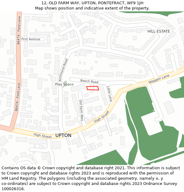 12, OLD FARM WAY, UPTON, PONTEFRACT, WF9 1JH: Location map and indicative extent of plot