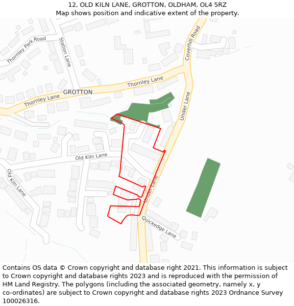12, OLD KILN LANE, GROTTON, OLDHAM, OL4 5RZ: Location map and indicative extent of plot