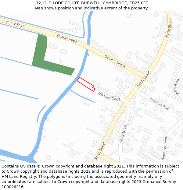 12, OLD LODE COURT, BURWELL, CAMBRIDGE, CB25 0FF: Location map and indicative extent of plot