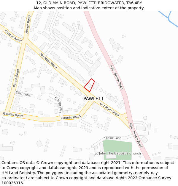 12, OLD MAIN ROAD, PAWLETT, BRIDGWATER, TA6 4RY: Location map and indicative extent of plot