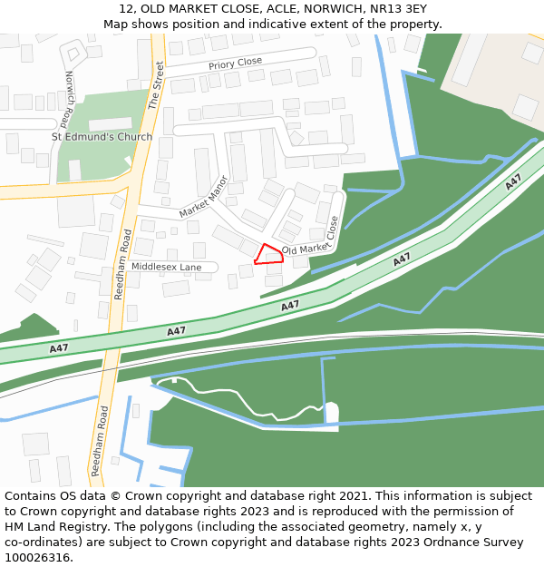 12, OLD MARKET CLOSE, ACLE, NORWICH, NR13 3EY: Location map and indicative extent of plot