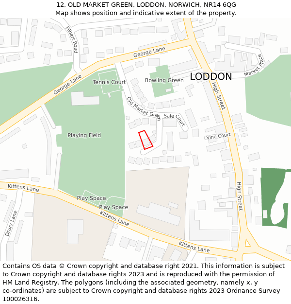 12, OLD MARKET GREEN, LODDON, NORWICH, NR14 6QG: Location map and indicative extent of plot