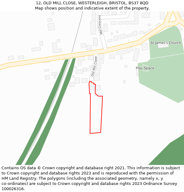 12, OLD MILL CLOSE, WESTERLEIGH, BRISTOL, BS37 8QD: Location map and indicative extent of plot