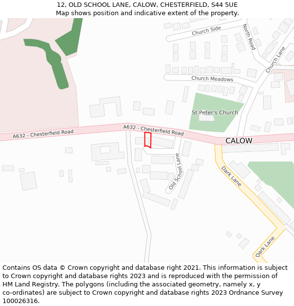 12, OLD SCHOOL LANE, CALOW, CHESTERFIELD, S44 5UE: Location map and indicative extent of plot