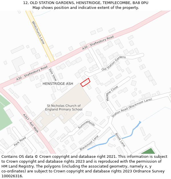 12, OLD STATION GARDENS, HENSTRIDGE, TEMPLECOMBE, BA8 0PU: Location map and indicative extent of plot