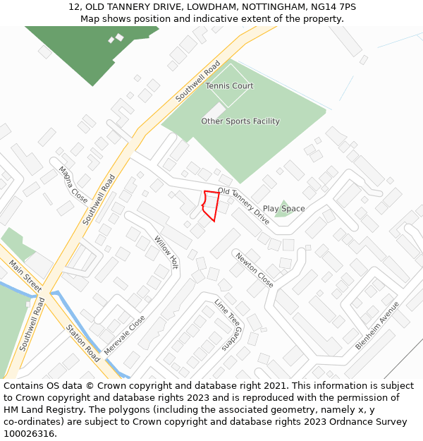 12, OLD TANNERY DRIVE, LOWDHAM, NOTTINGHAM, NG14 7PS: Location map and indicative extent of plot