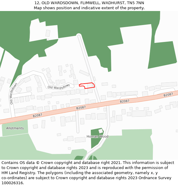 12, OLD WARDSDOWN, FLIMWELL, WADHURST, TN5 7NN: Location map and indicative extent of plot